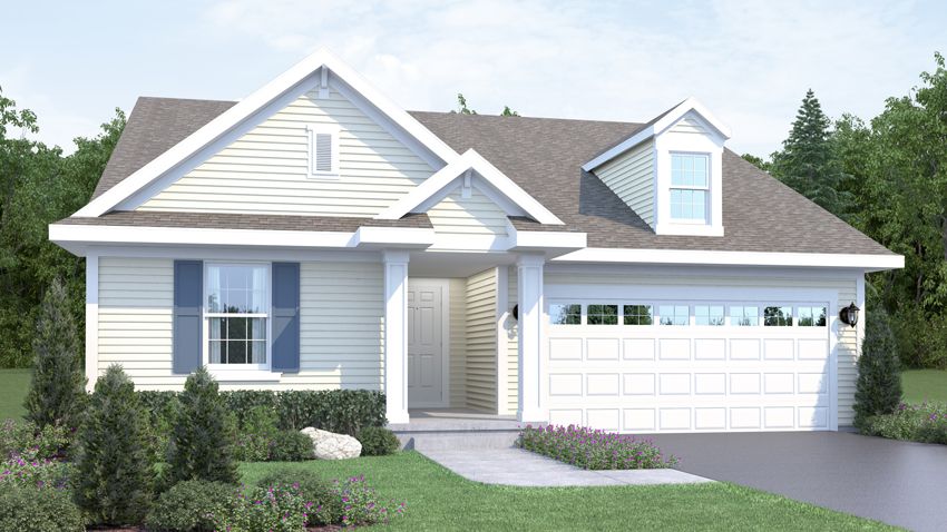 Exterior rendering of Mahogany 2 bed/2 bath floor plan from the front. Classical Exterior style.